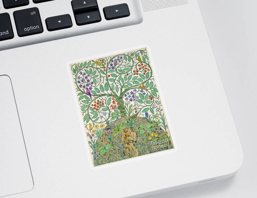 Eden Sticker featuring the painting Adam and Eve design by Charles Francis Annesley Voysey