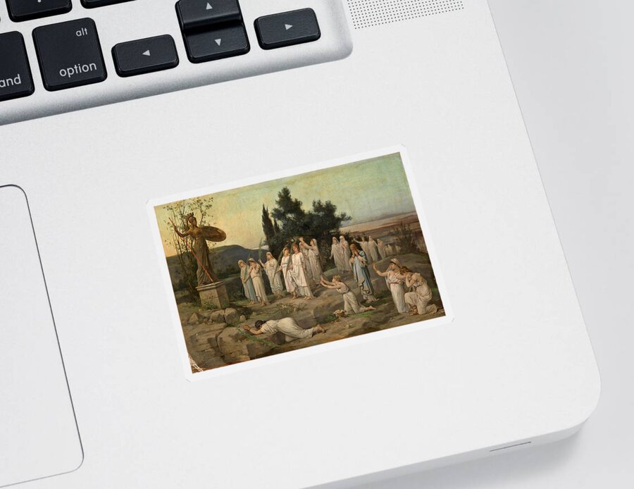 Louis Hector Leroux Sticker featuring the painting Adoration of the Goddess Pallas Athena by Louis Hector Leroux