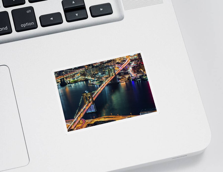 Aerial Sticker featuring the photograph Aerial Brooklyn Bridge by Mihai Andritoiu