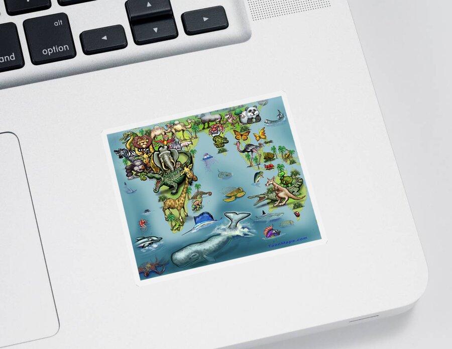 Africa Sticker featuring the digital art Africa Oceania Animals Map by Kevin Middleton
