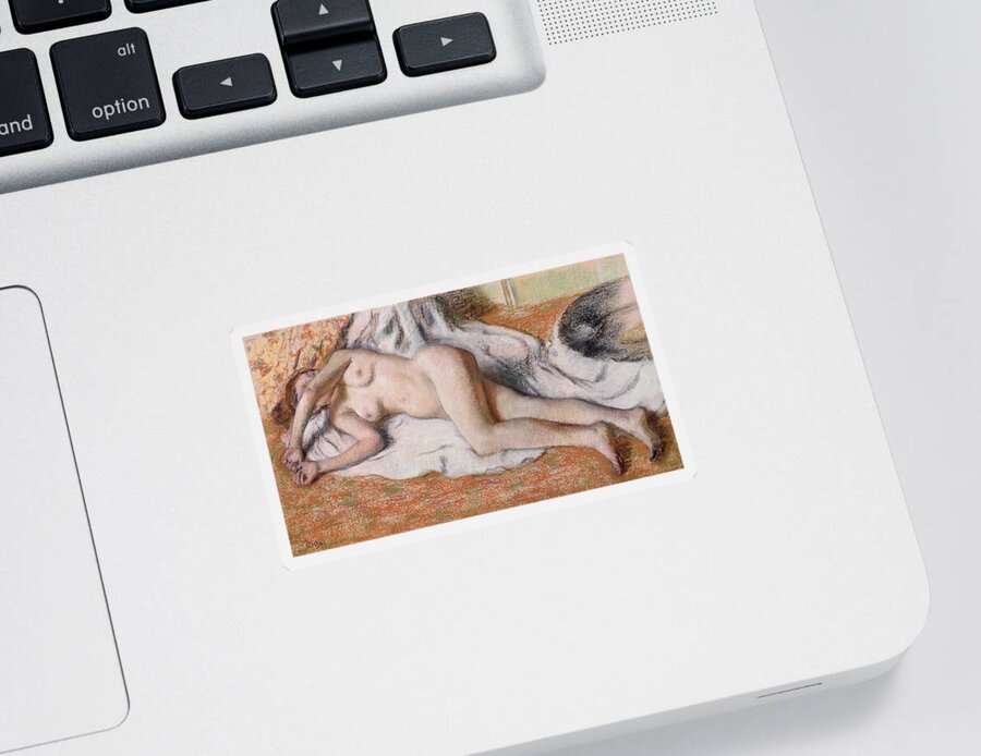 Edgar Degas Sticker featuring the drawing After the Bath or Reclining Nude by Edgar Degas