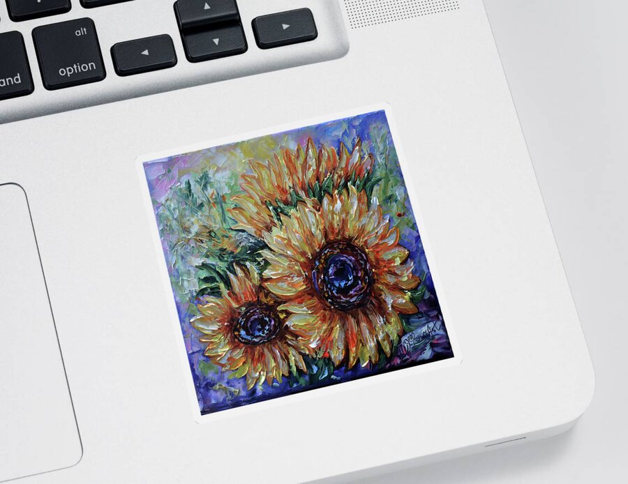 Lenaowens Sticker featuring the painting Ah, Sunflower palette knife oil painting by OLena Art