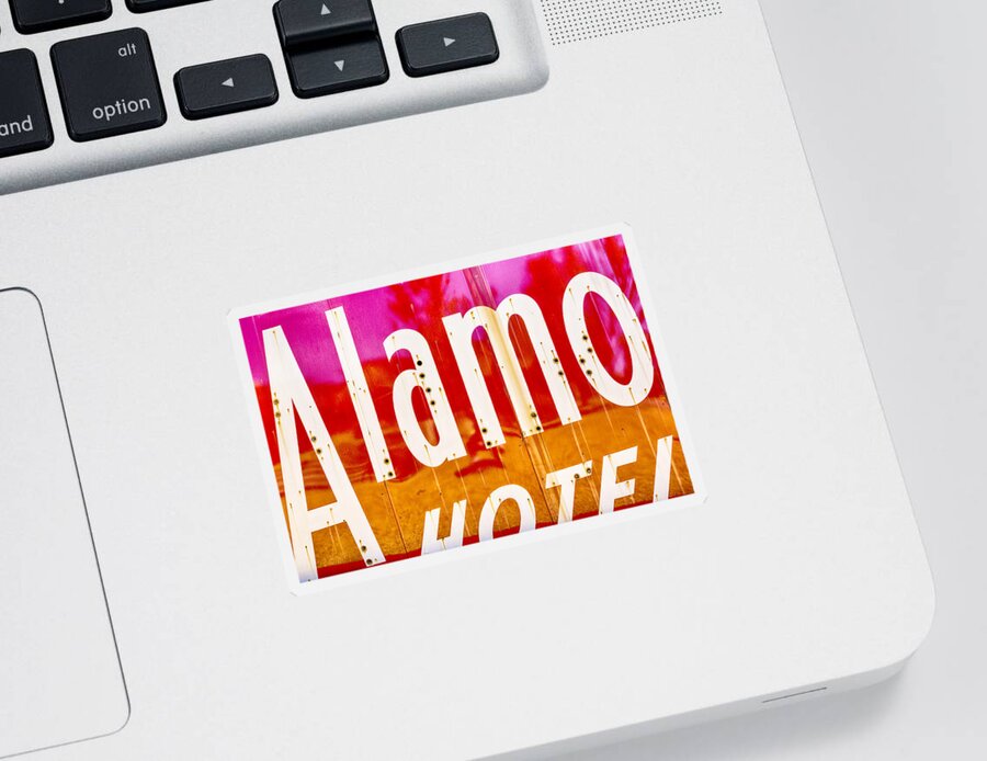 Alamo Sticker featuring the photograph Alamo Hotel Sign Abstract by Stephen Stookey