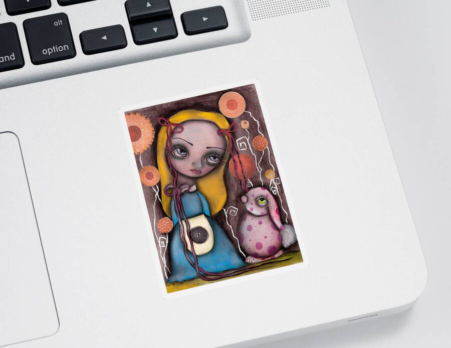 Alice In Wonderland Sticker featuring the painting Alice and the Pink Bunny by Abril Andrade