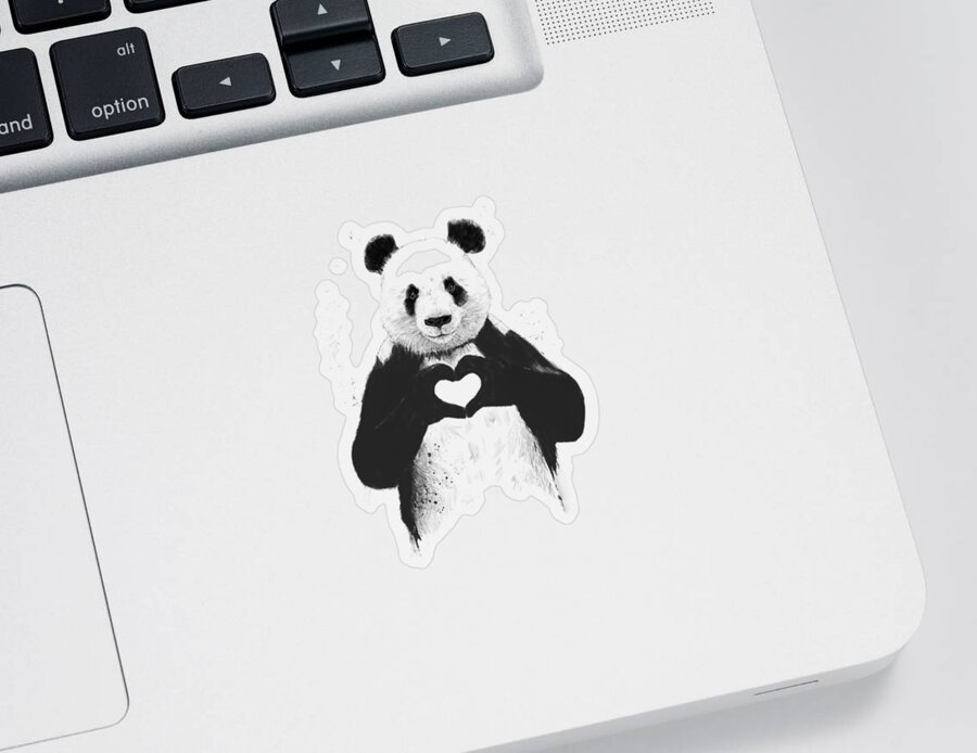 Panda Sticker featuring the painting All you need is love by Balazs Solti