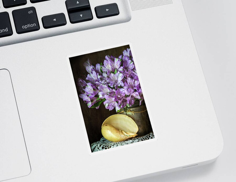Alstroemeria Sticker featuring the photograph Alstroemeria with Seashell by Cindi Ressler