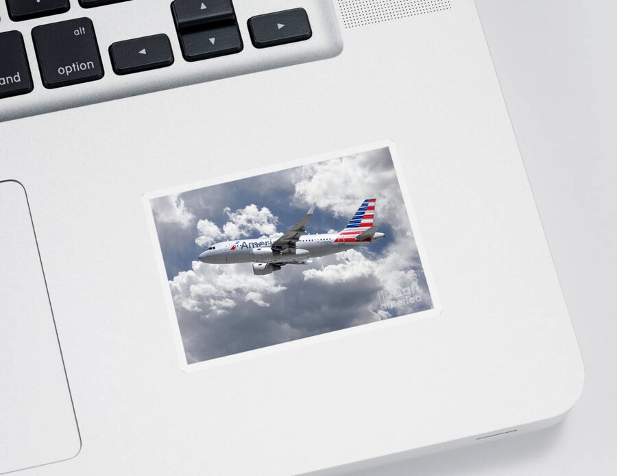 Airbus Sticker featuring the digital art American Airlines Airbus A319 by Airpower Art