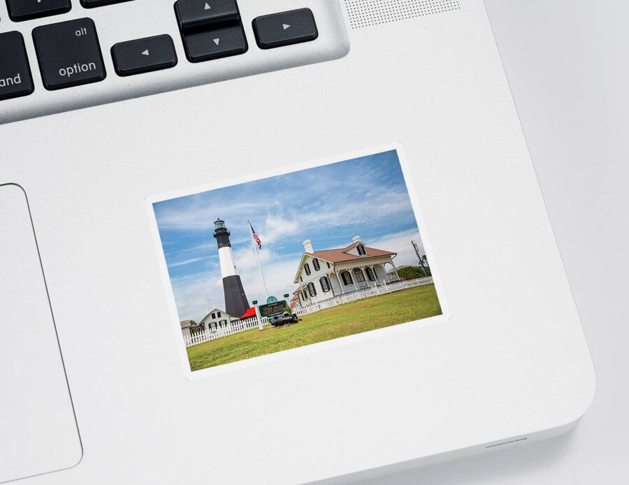 Tybee Sticker featuring the photograph American Flag by Tybee Lighthouse by Darryl Brooks