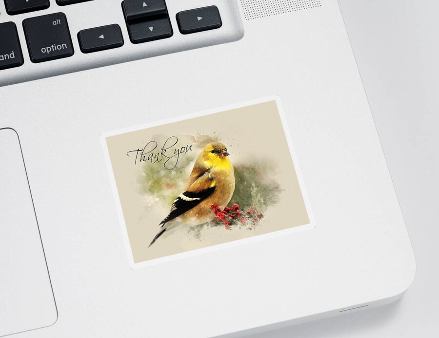 Thank You Sticker featuring the mixed media American Goldfinch Thank You Card by Christina Rollo