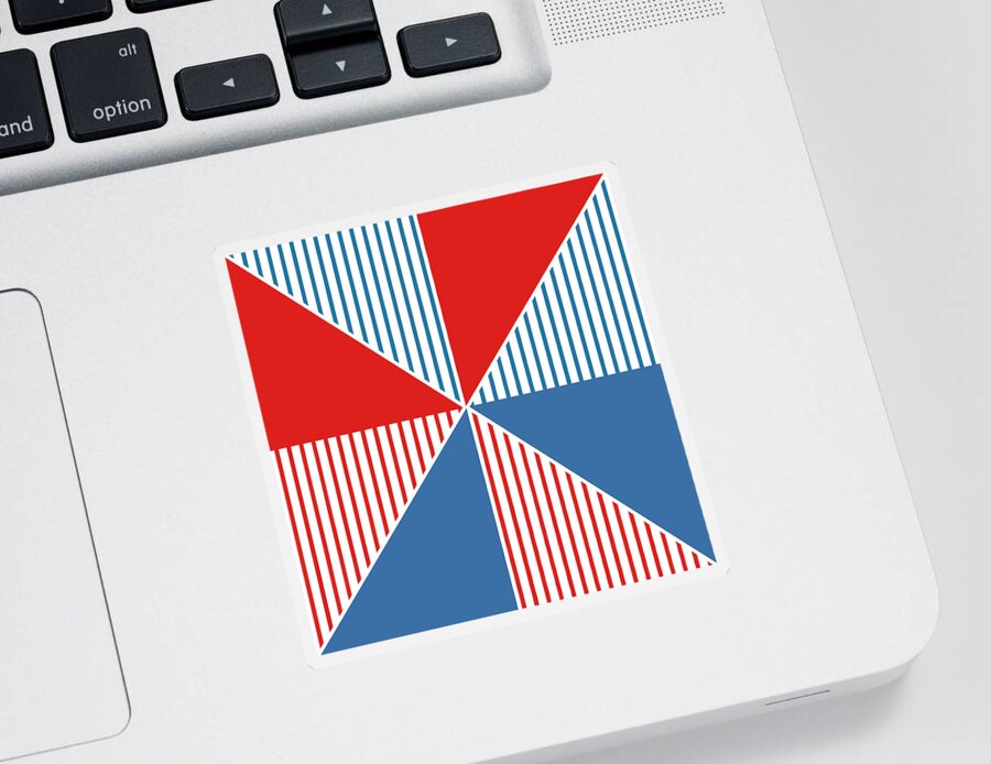 Red Sticker featuring the digital art Americana Pinwheel by Linda Woods