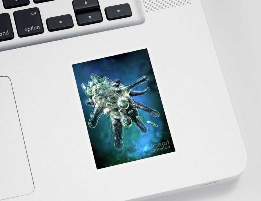 Ameba Sticker featuring the digital art Amoeba Blue by Russell Kightley