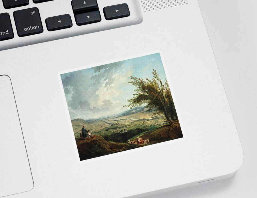 Hubert Robert Sticker featuring the painting An Extensive Landscape near Paris by Hubert Robert