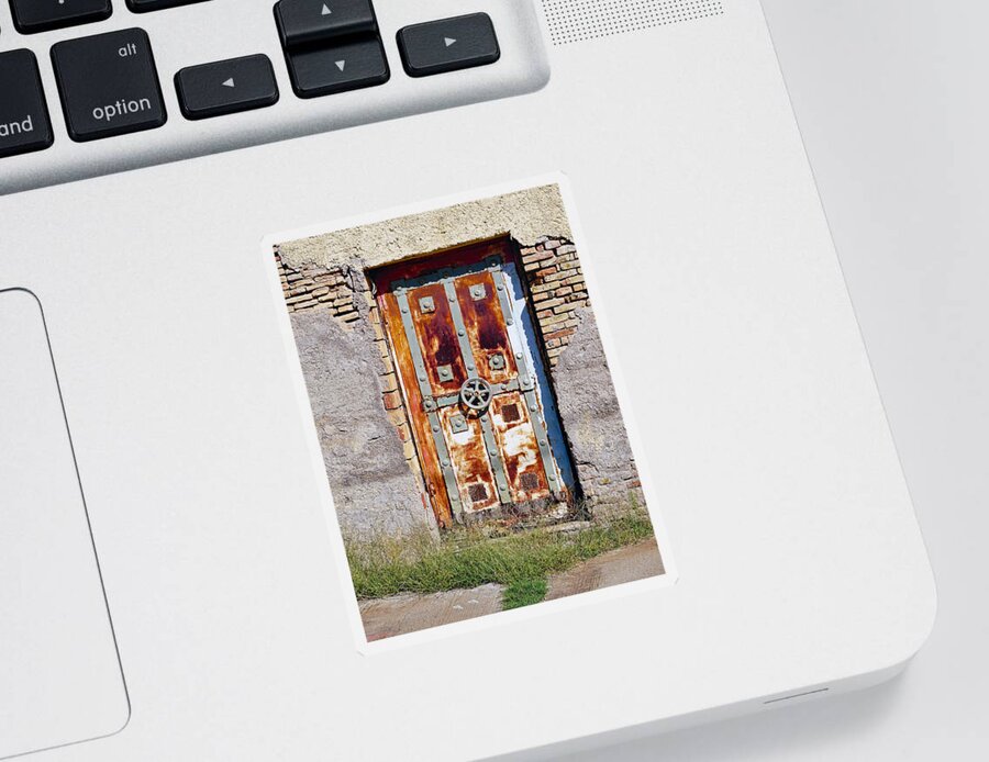 Old Rusty Door Sticker featuring the photograph An Old Rusty Door In Katakolon Greece by Rick Rosenshein