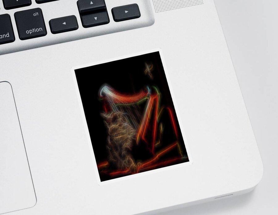 Abstract Sticker featuring the digital art Angel Cat by William Horden