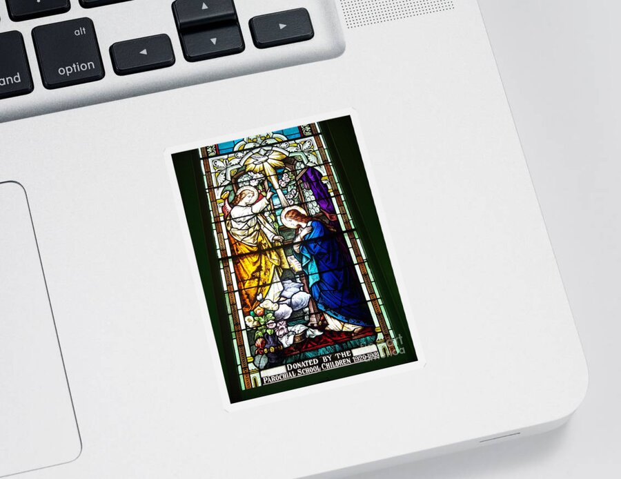 Annunciation In Stain Glass Sticker featuring the photograph Annunciation in Stain Glass by Seaux-N-Seau Soileau