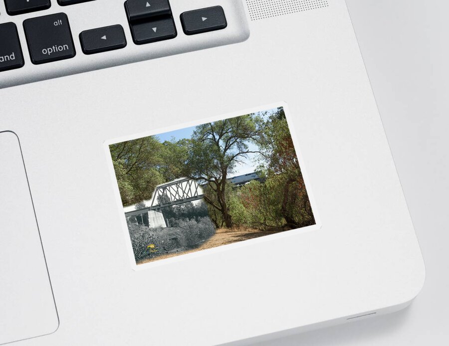 Amtrak Sticker featuring the photograph Antelope Creek Railroad Bridge - then and now by Jim Thompson