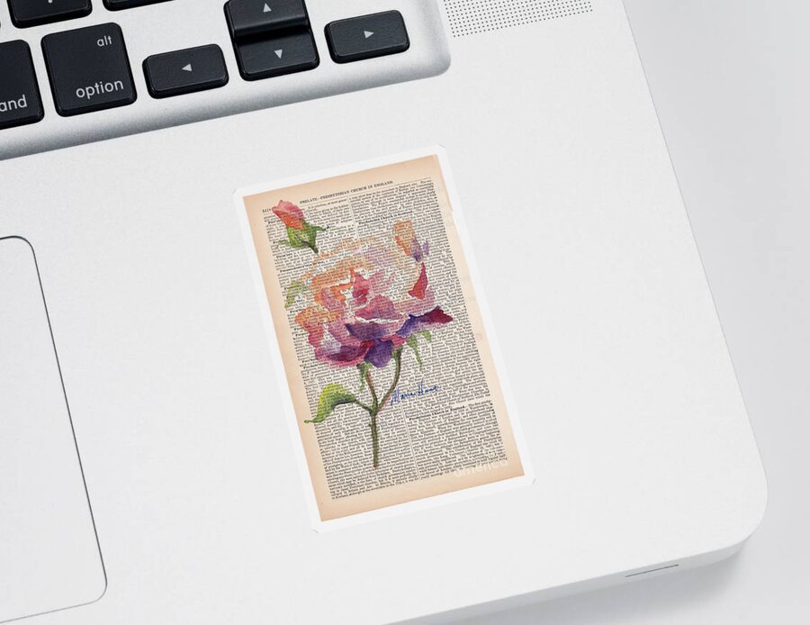 Antique Paper Sticker featuring the painting Antique Rose On Antique Paper by Maria Hunt