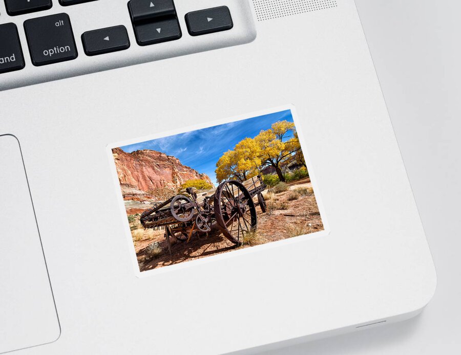 Antique Sticker featuring the photograph Antique Wagon in the Desert by Kathleen Bishop