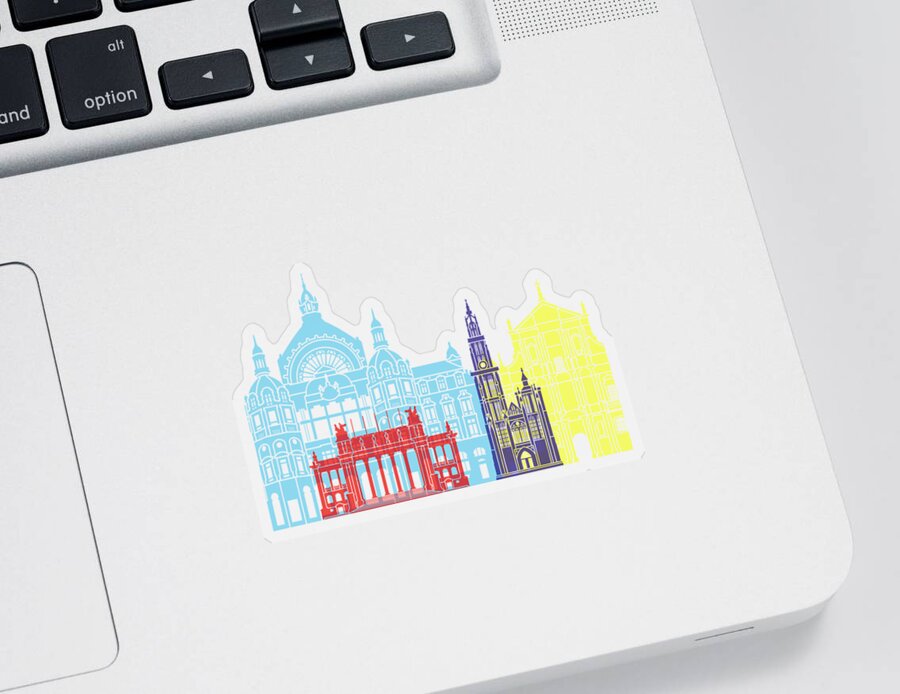 Antwerp Sticker featuring the painting Antwerp skyline pop by Pablo Romero