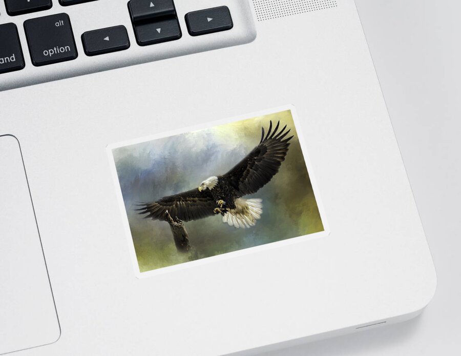 Eagle Sticker featuring the photograph Approaching His Perch by Eleanor Abramson