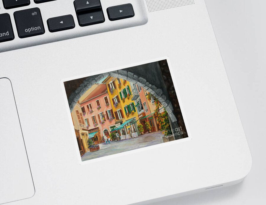 Annecy France Art Sticker featuring the painting Archway To Annecy's Side Streets by Charlotte Blanchard