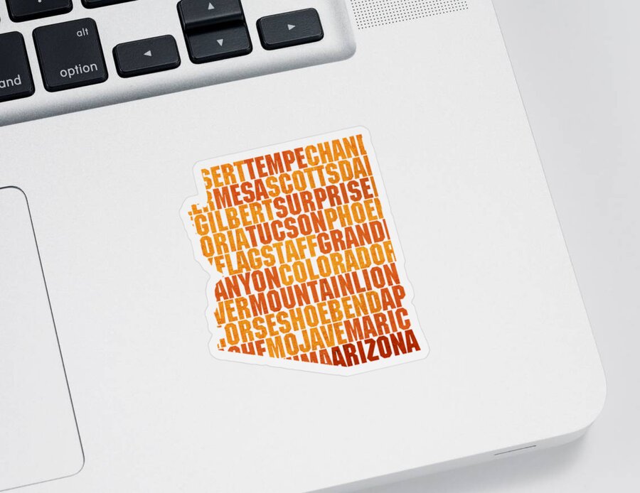 Arizona Sticker featuring the mixed media Arizona State Outline Word Map by Design Turnpike