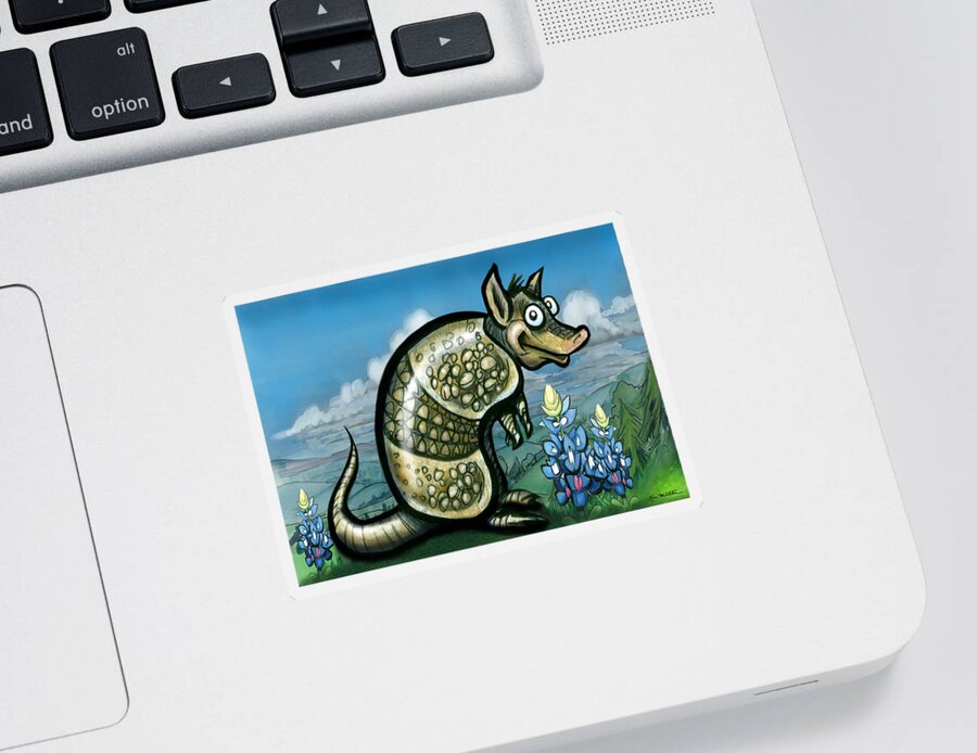 Armadillo Sticker featuring the painting Armadillo n Bluebonnets by Kevin Middleton