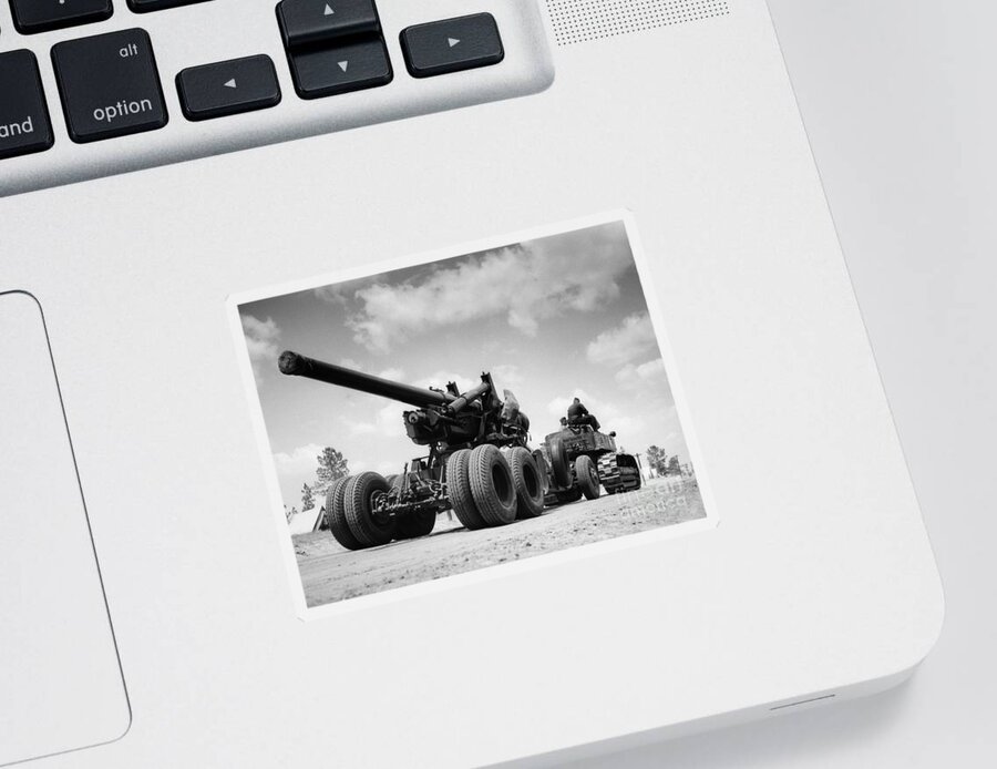 1930s Sticker featuring the photograph Army Caterpillar With Artillery Cannon by H. Armstrong Roberts/ClassicStock