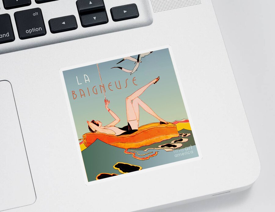 Art Deco Sticker featuring the painting Art Deco Beach Bather by Mindy Sommers