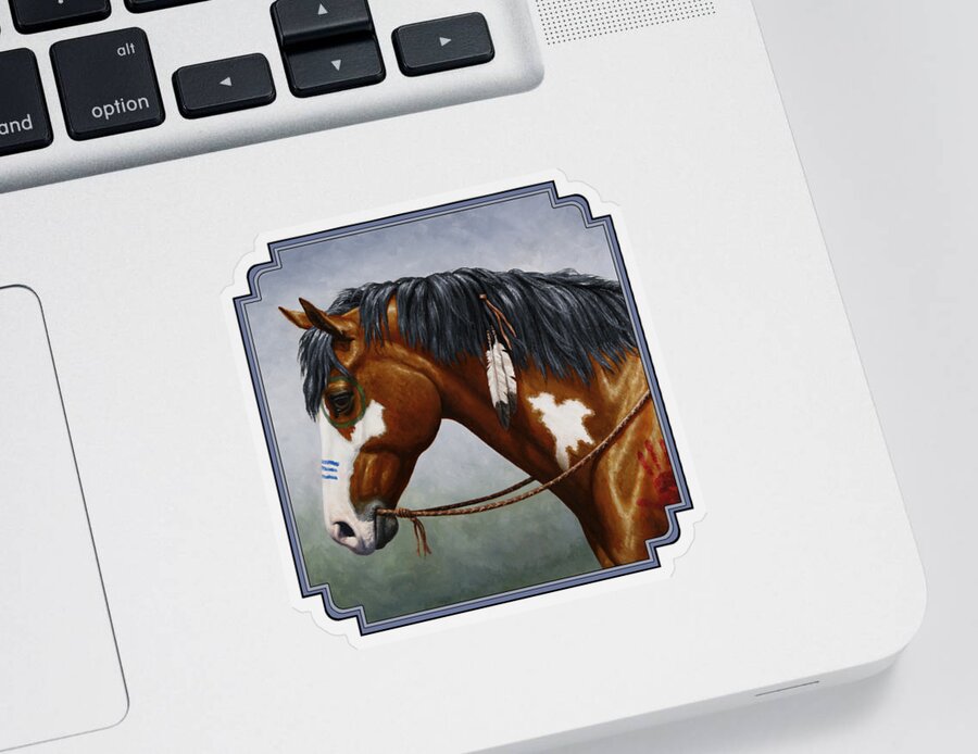 Horse Sticker featuring the painting Bay Native American War Horse by Crista Forest