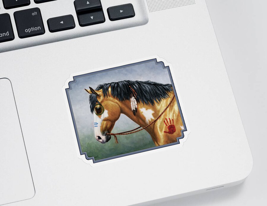 Horse Sticker featuring the painting Buckskin Native American War Horse by Crista Forest