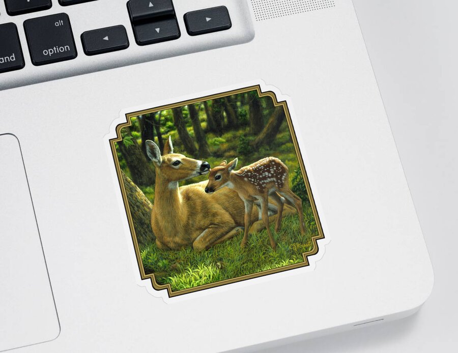 Deer Sticker featuring the painting Whitetail Deer - First Spring by Crista Forest