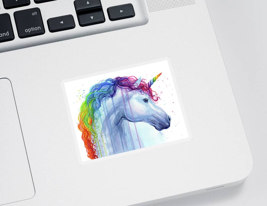 Unicorn Sticker featuring the painting Rainbow Unicorn Watercolor by Olga Shvartsur