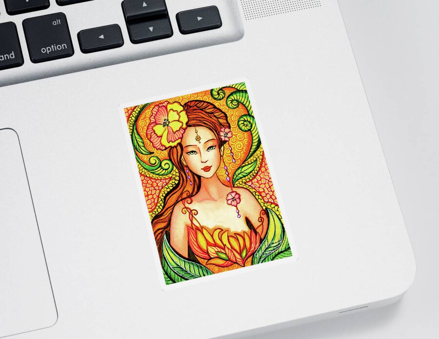 Asian Woman Sticker featuring the painting Asian Flower Mermaid by Eva Campbell