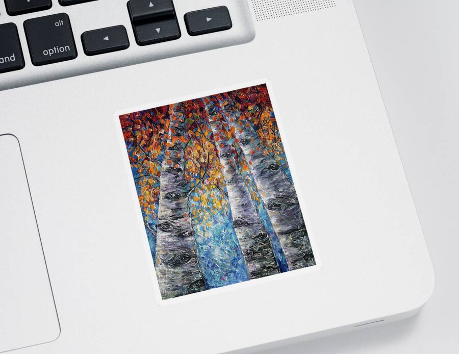 Scenic Sticker featuring the painting Aspen Trees by OLena Art