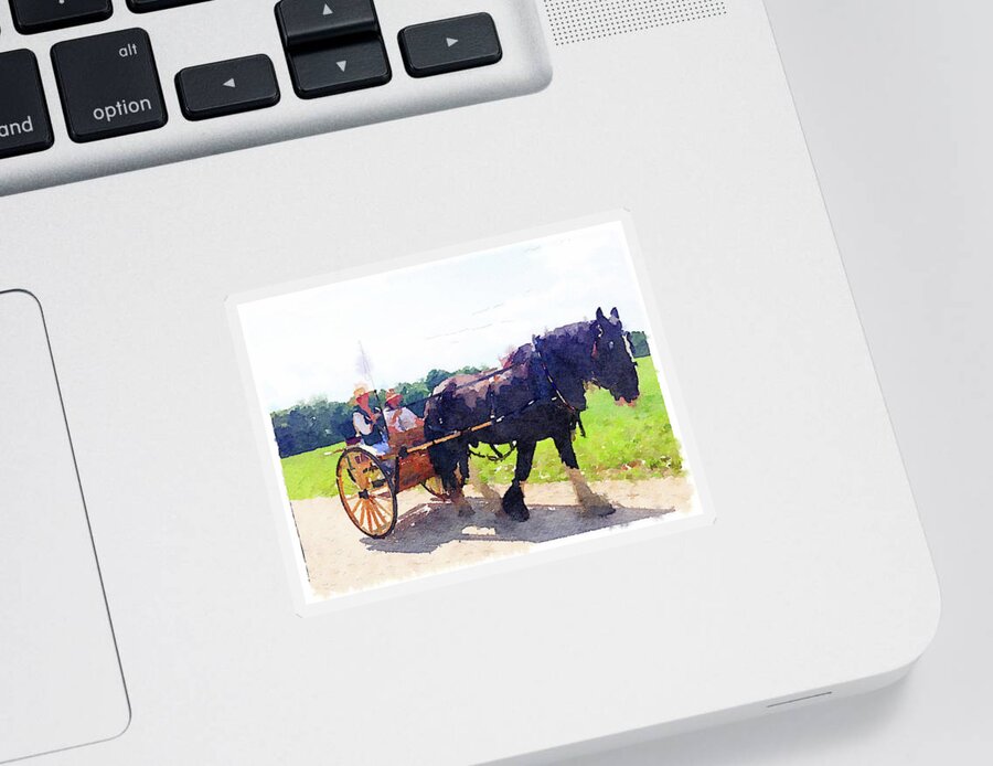 Horse Sticker featuring the digital art Horse and Buggy at Mount Vernon by Charles Kraus