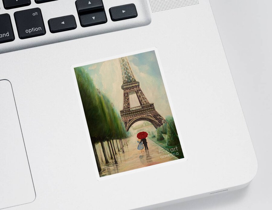 Eiffel Tower Sticker featuring the painting At the Eiffel Tower by Zina Stromberg