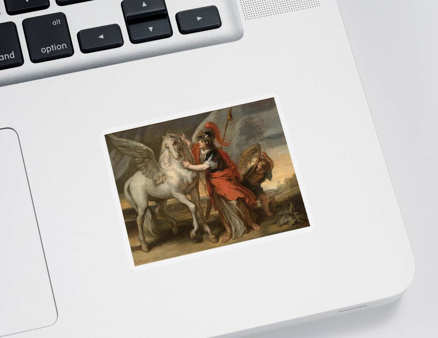 Theodoor Van Thulden Sticker featuring the painting Athena and Pegasus by Theodoor van Thulden