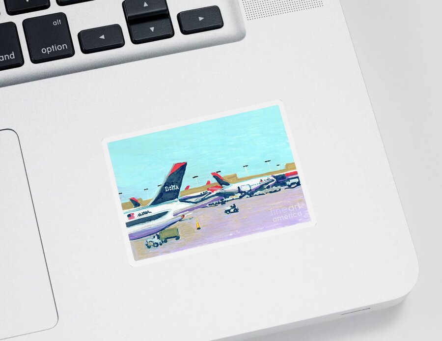 Atlanta International Airport Sticker featuring the painting Atlanta Delta Planes by Candace Lovely