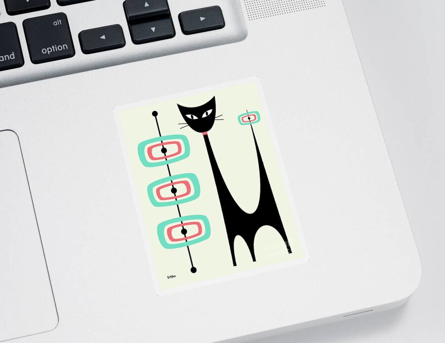 Mid Century Modern Sticker featuring the digital art Atomic Cat Orbs Aqua and Pink on Cream by Donna Mibus