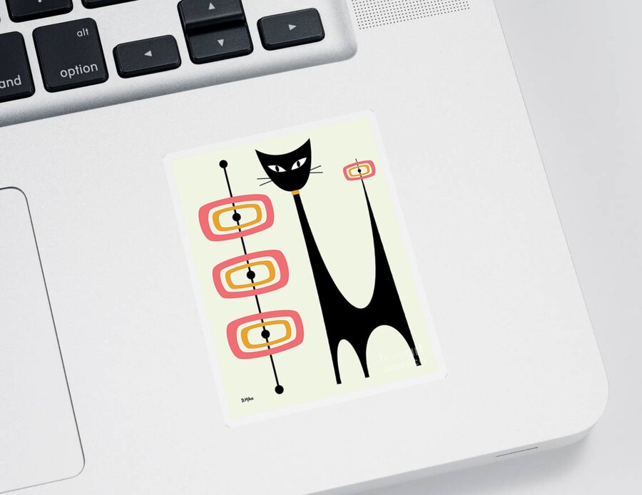 Mid Century Modern Sticker featuring the digital art Atomic Cat Orbs Pink and Gold on Cream by Donna Mibus