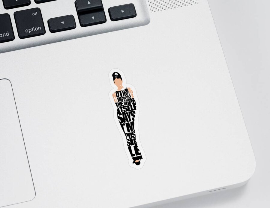 Audrey Hepburn Sticker featuring the digital art Audrey Hepburn Typography Poster by Inspirowl Design
