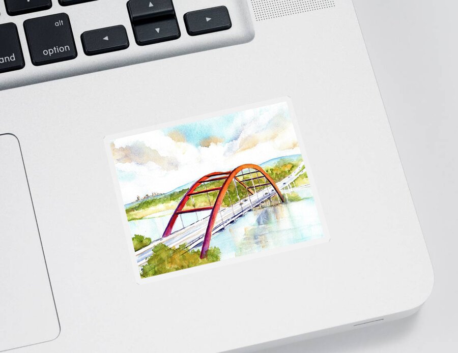 Bridge Sticker featuring the painting Austin 360 Bridge - Pennybacker by Carlin Blahnik CarlinArtWatercolor