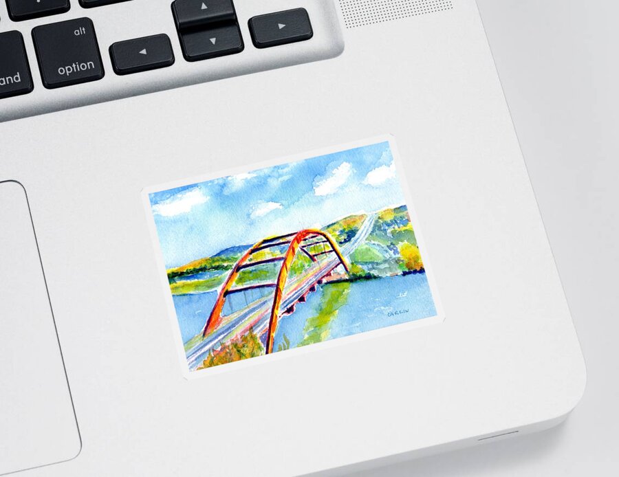 Bridge Sticker featuring the painting Austin Texas 360 Bridge Watercolor by Carlin Blahnik CarlinArtWatercolor
