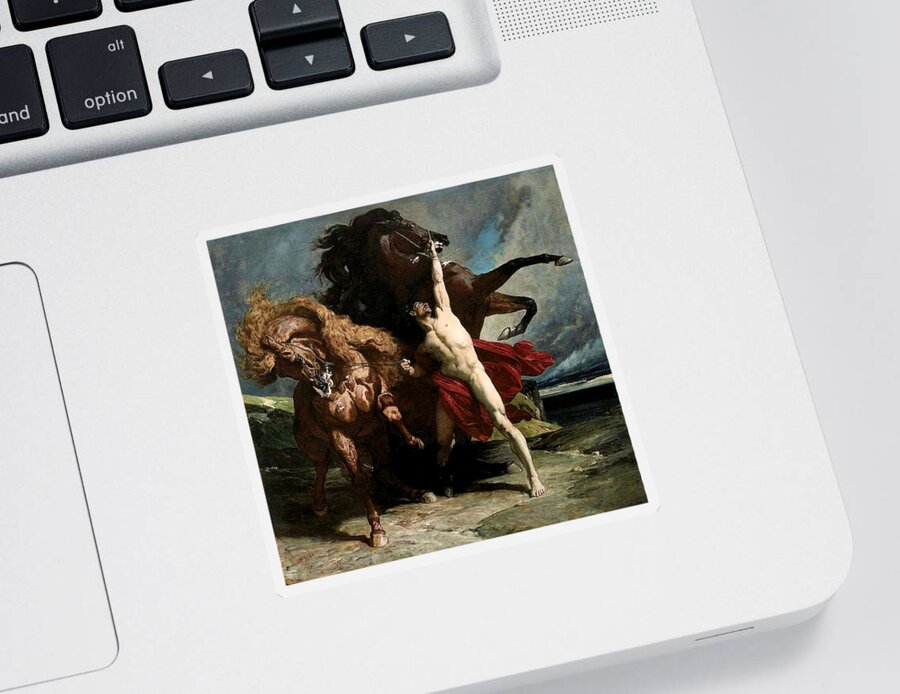 Henry Regnault Automedon Horses Achiles Greek Mythology Iliad Trojan War Homer French Neoclassicism Sticker featuring the painting Automedon with the Horses of Achilles by Henri Regnault