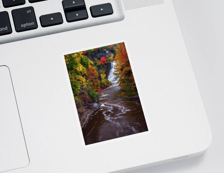 Ithaca Falls Sticker featuring the photograph Autumn At Ithaca Falls by Mark Papke
