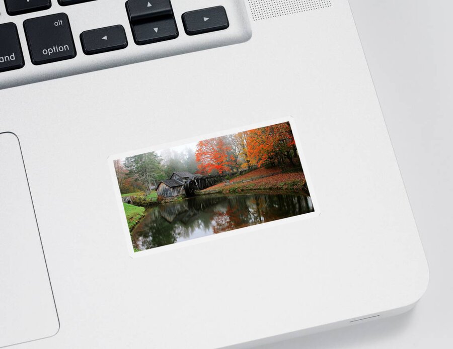 Mabry Mill Sticker featuring the photograph Autumn Foggy Morning At Mabry Mill Virginia by Carol Montoya
