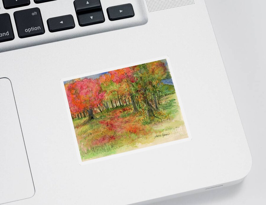 Watercolor Sticker featuring the drawing Autumn Forest Watercolor Illustration by Laurie Rohner