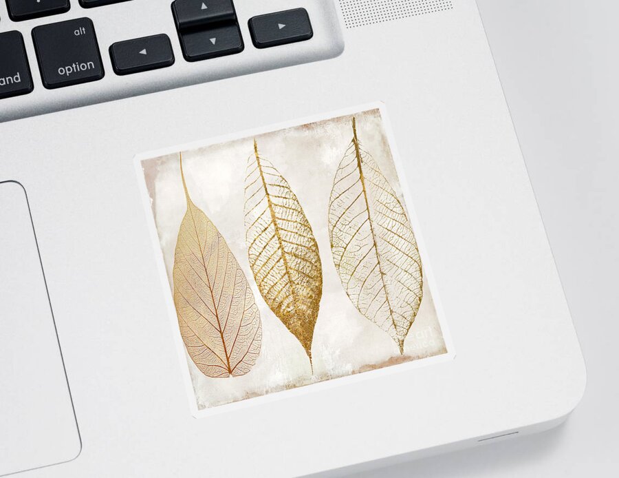 Leaf Sticker featuring the painting Autumn Leaves III Fallen Gold by Mindy Sommers