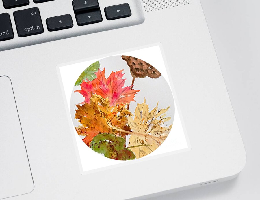 Autumn Leaves Sticker featuring the painting Autumn Leaves Still Life Round by Ellen Levinson